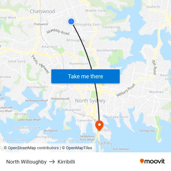 North Willoughby to Kirribilli map
