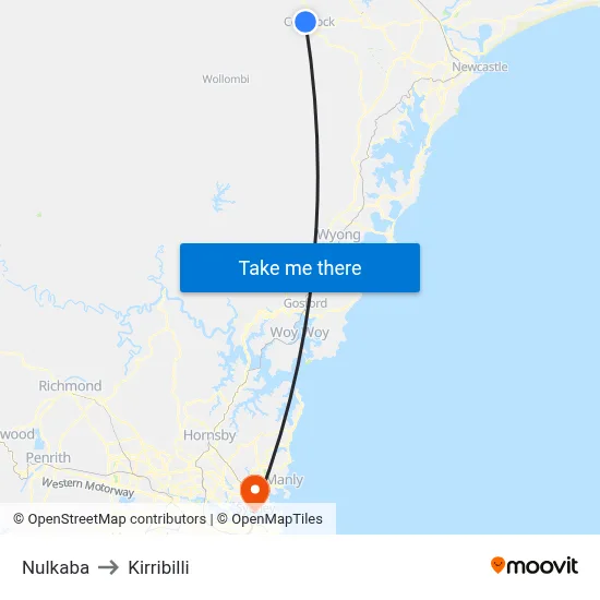 Nulkaba to Kirribilli map