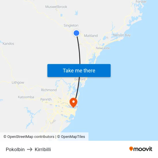 Pokolbin to Kirribilli map