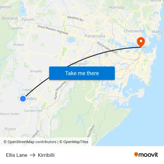 Ellis Lane to Kirribilli map