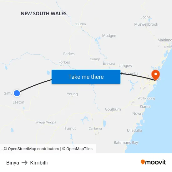 Binya to Kirribilli map