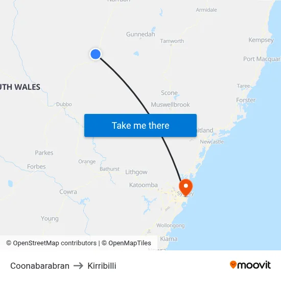 Coonabarabran to Kirribilli map