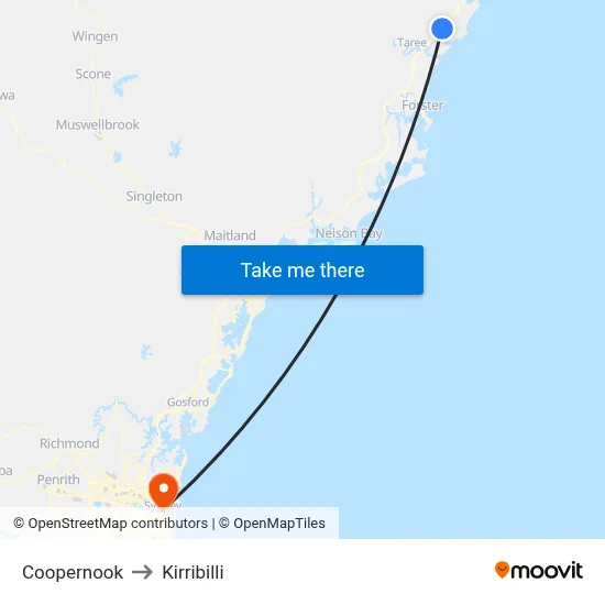 Coopernook to Kirribilli map