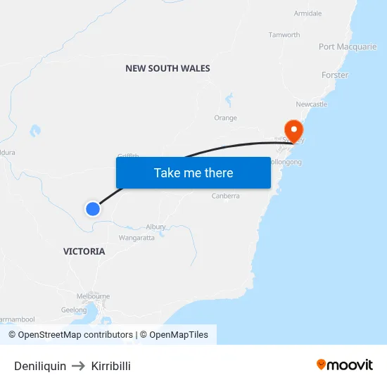 Deniliquin to Kirribilli map