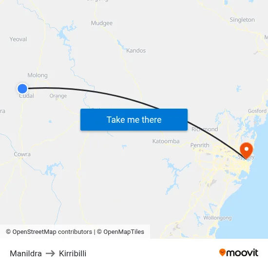 Manildra to Kirribilli map