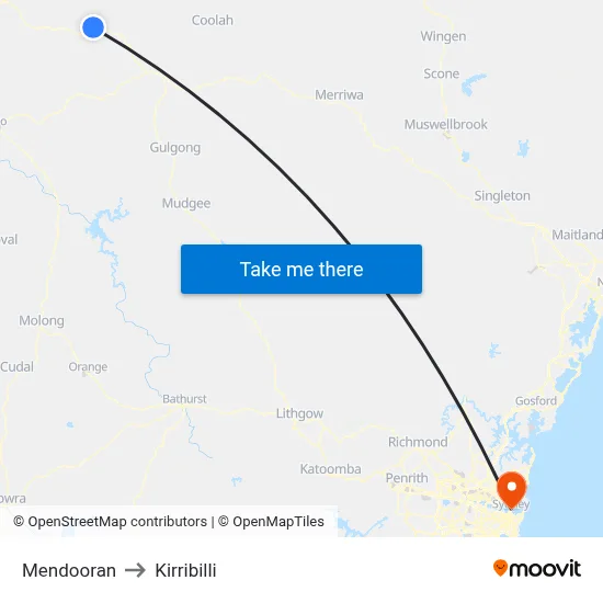 Mendooran to Kirribilli map