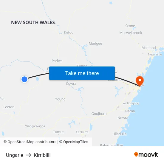 Ungarie to Kirribilli map