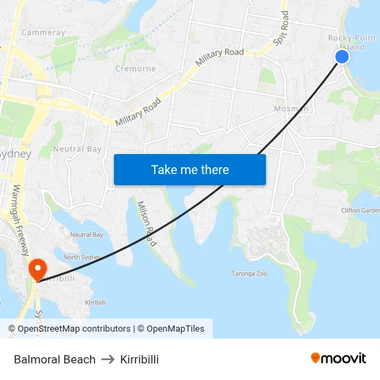 Balmoral Beach to Kirribilli map