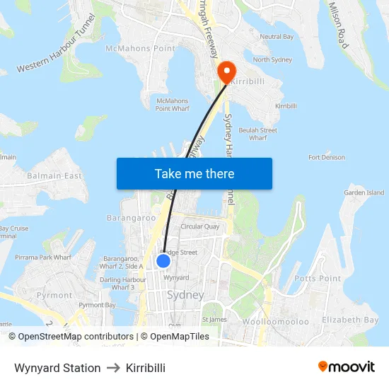 Wynyard Station to Kirribilli map