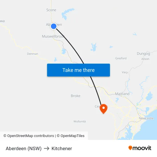 Aberdeen (NSW) to Kitchener map