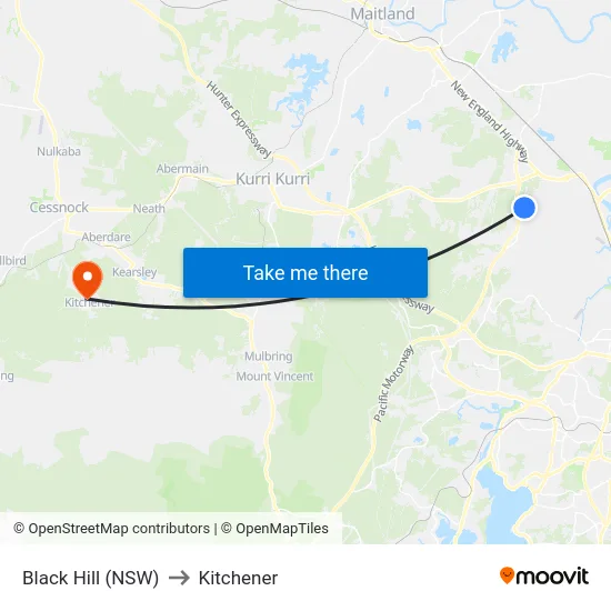Black Hill (NSW) to Kitchener map