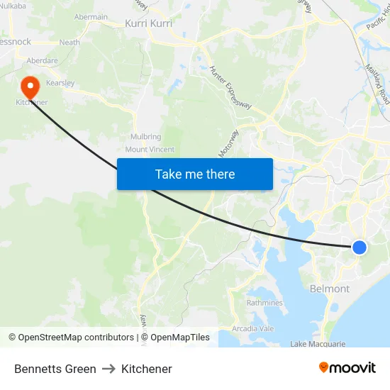 Bennetts Green to Kitchener map