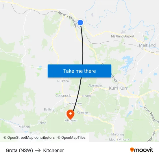 Greta (NSW) to Kitchener map