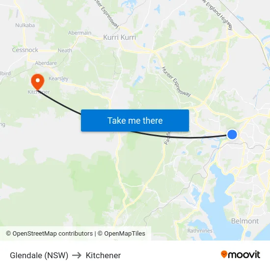 Glendale (NSW) to Kitchener map