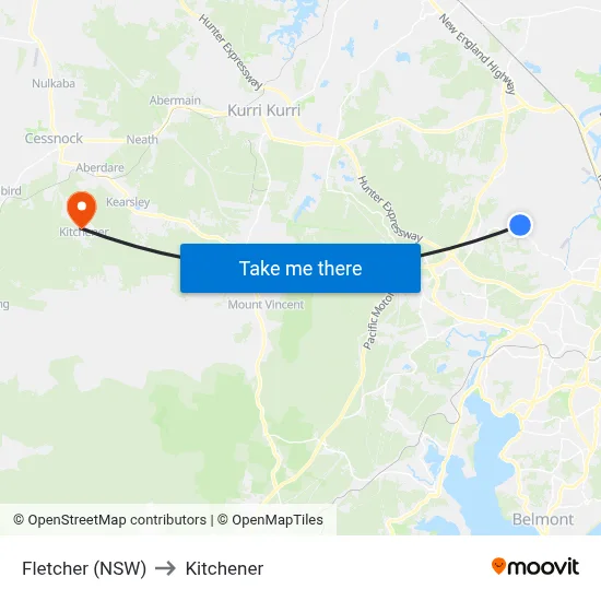 Fletcher (NSW) to Kitchener map