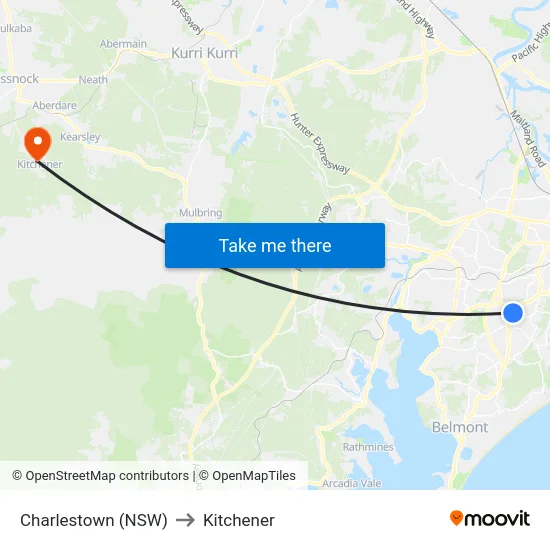 Charlestown (NSW) to Kitchener map