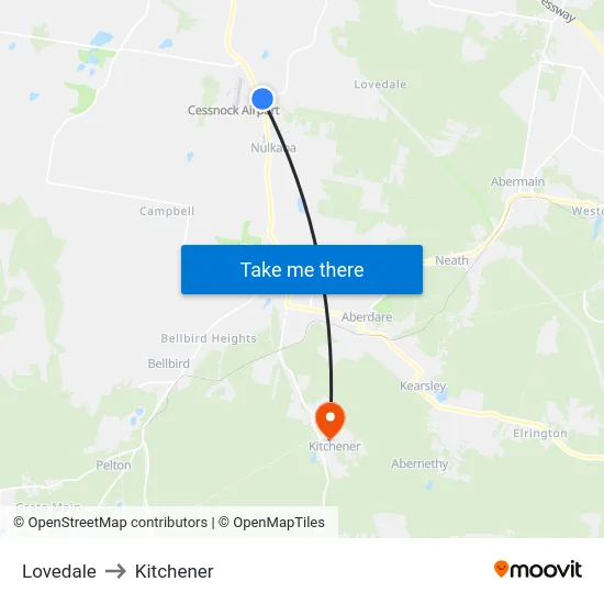 Lovedale to Kitchener map