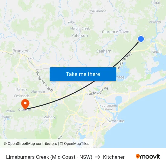 Limeburners Creek (Mid-Coast - NSW) to Kitchener map