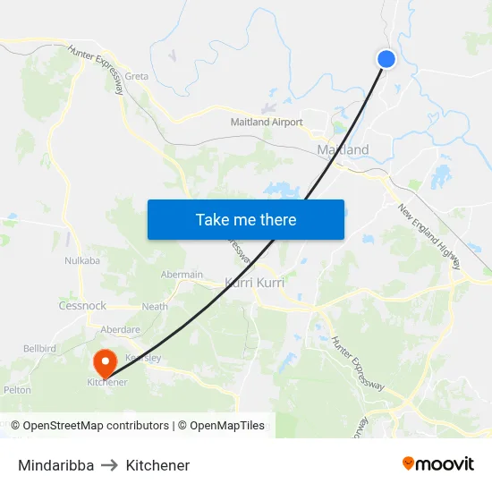 Mindaribba to Kitchener map