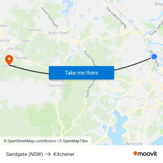 Sandgate (NSW) to Kitchener map