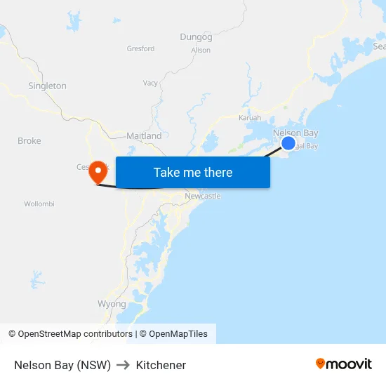 Nelson Bay (NSW) to Kitchener map