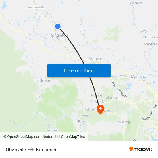 Obanvale to Kitchener map