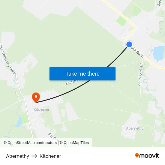 Abernethy to Kitchener map