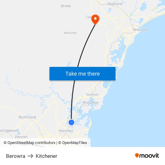 Berowra to Kitchener map