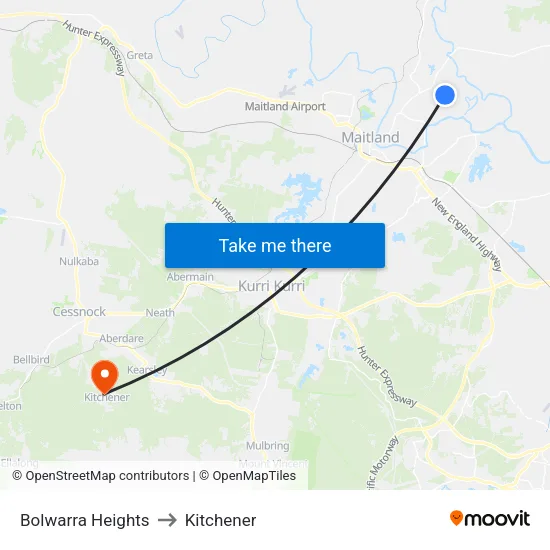 Bolwarra Heights to Kitchener map