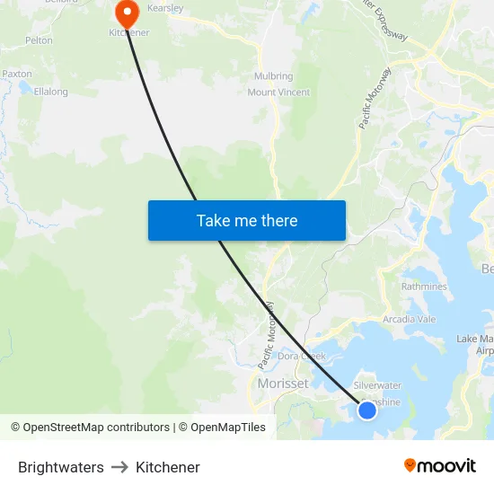 Brightwaters to Kitchener map