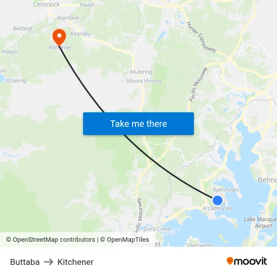 Buttaba to Kitchener map