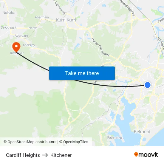 Cardiff Heights to Kitchener map