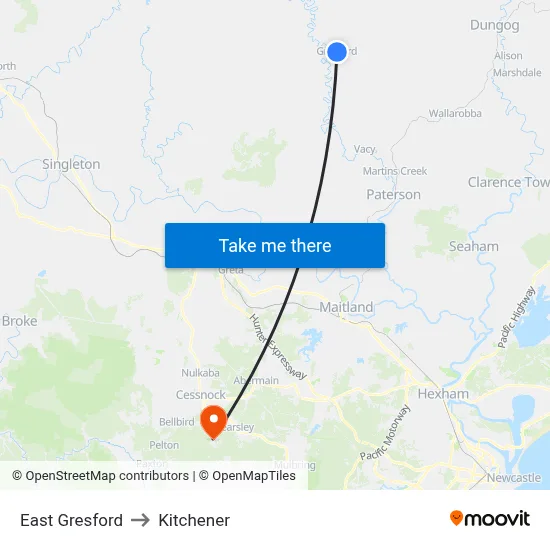 East Gresford to Kitchener map