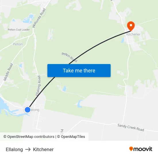 Ellalong to Kitchener map