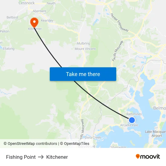 Fishing Point to Kitchener map