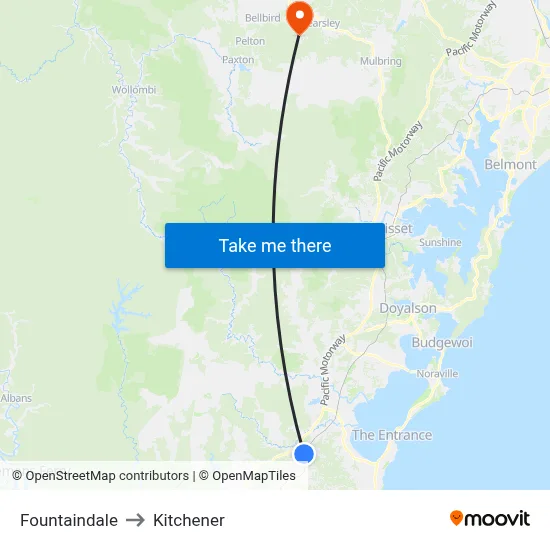 Fountaindale to Kitchener map