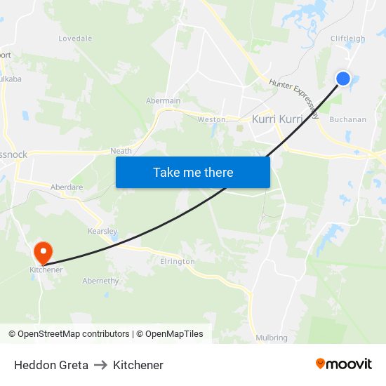 Heddon Greta to Kitchener map