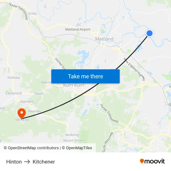 Hinton to Kitchener map