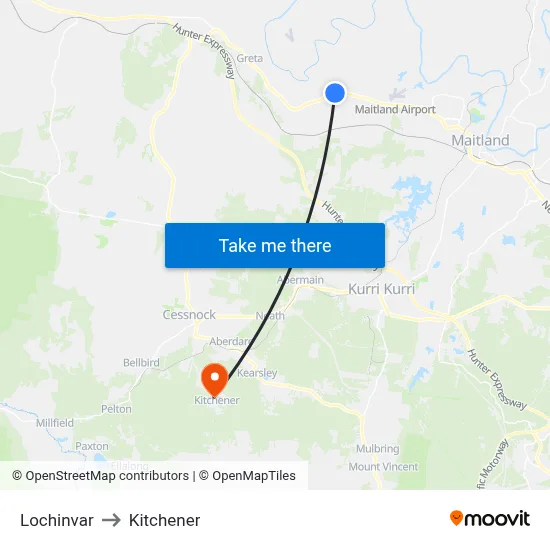 Lochinvar to Kitchener map