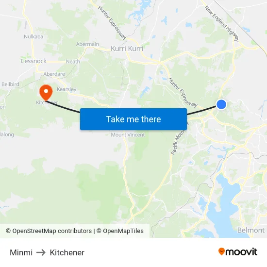 Minmi to Kitchener map