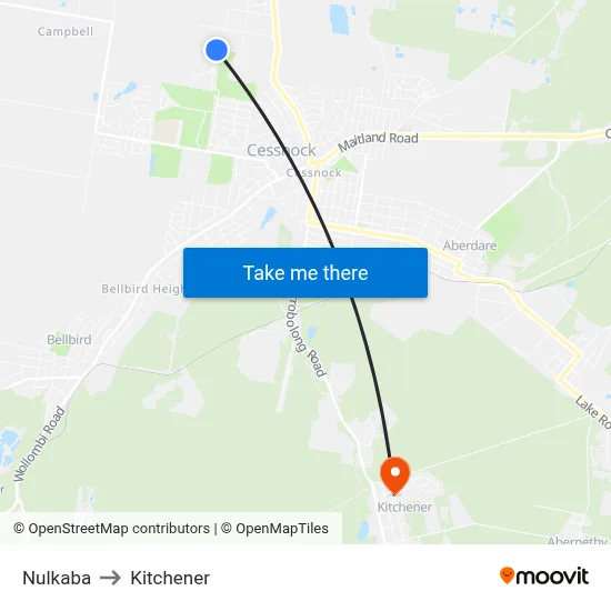 Nulkaba to Kitchener map