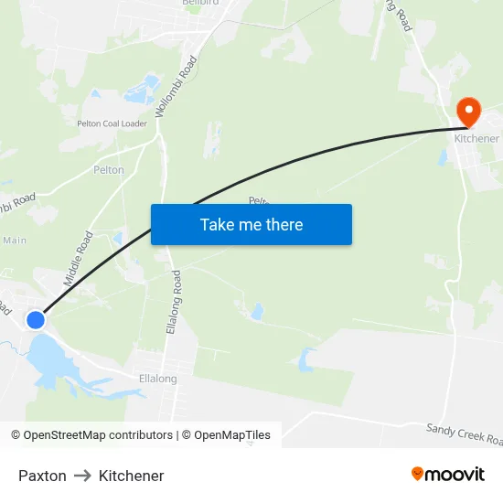 Paxton to Kitchener map
