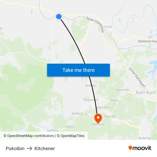 Pokolbin to Kitchener map