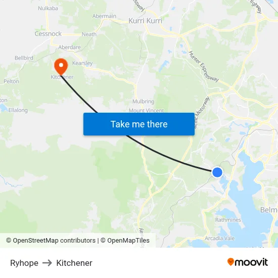 Ryhope to Kitchener map