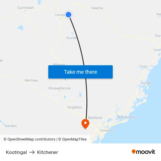 Kootingal to Kitchener map