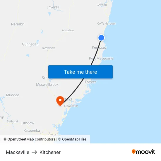 Macksville to Kitchener map