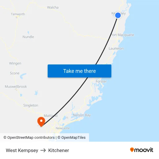 West Kempsey to Kitchener map
