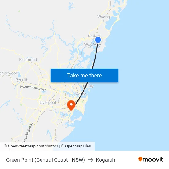 Green Point (Central Coast - NSW) to Kogarah map