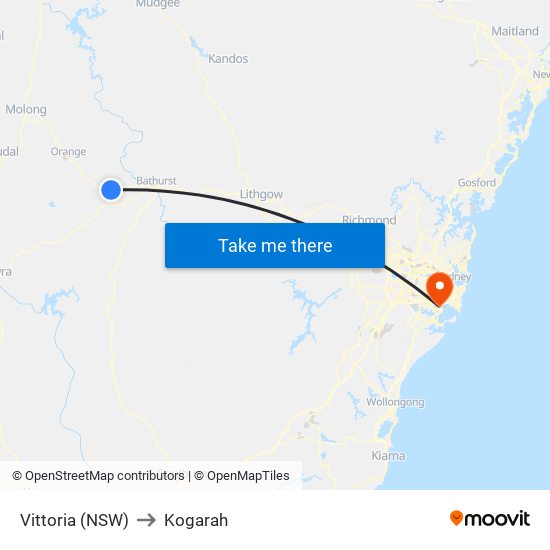 Vittoria (NSW) to Kogarah map