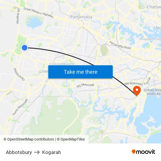 Abbotsbury to Kogarah map